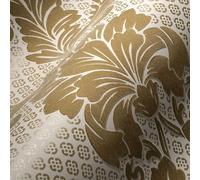 Architects Paper Papel pintado flocado de lujo con adornos barrocos 10,05 m x 0,52 m, color crema metalizada, fabricado en Alemania 305442 30544-2
