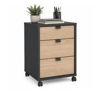 WELL HOME MOBILIARIO & DECORACIÓN Archivador 3 Cajones Pisuerga Jackson Hickory/Matt Grey 41x49x61 cm/Cajonera de Oficina con Ruedas para Guardar Documentos con Estilo