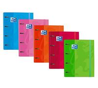 Archivador 4 anillas con recambio y goma Oxford, Caja de 10 unidades, Tapa Extradura A4+ con Recambio 100 Hojas, Cuadrícula 5x5, Colores surtidos