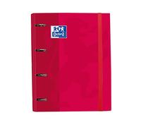 Archivador 4 anillas con recambio y goma Oxford, Tapa Extradura A4+ con Recambio 100 Hojas, Cuadrícula 5x5, Color Rojo