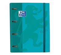 Archivador 4 anillas con recambio y goma Oxford TOUCH, Tapa Extradura A4+ con Recambio 100 Hojas, Cuadrícula 5x5, Color Aqua