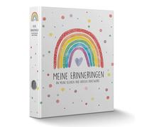 Archivador de colección "Meine Recuerdos" con agujero en el mango, 4 variedades, carpeta para guardería, colector, guardería, incluye 24 etiquetas adicionales, regalo de arco iris.