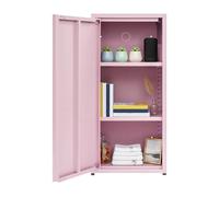Archivador de metal con puerta individual, armario de almacenamiento con 2 estantes ajustables en altura, taquilla de metal resistente para oficina, escuela, salón, 40 x 35 x 88 cm (rosa)