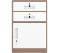 Archivador de metal para almacenamiento de oficina con cerradura, 2 cajones y 1 gabinete debajo del escritorio, color café, solución de almacenamiento seguro para suministros de oficina y documentos
