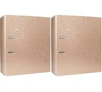 Archivador de palanca A4 75 mm - Diseño Metálico - Rose Gold Monstera (Paquete de 2)