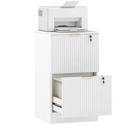 Archivador HOMCOM de 2 cajones, archivador vertical acanalado con cerradura y rieles colgantes ajustables para archivos de tamaño A4 y carta, soporte para impresora con almacenamiento, blanco