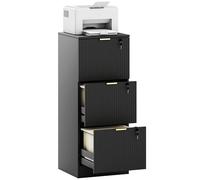 Archivador HOMCOM de 3 cajones, archivador vertical acanalado con cerradura y rieles colgantes ajustables para archivos de tamaño A4 y carta, soporte para impresora con almacenamiento, negro
