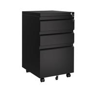 Archivador móvil de 3 cajones, archivadores laterales de oficina con cerradura (2 llaves), archivador metálico para debajo del escritorio con estante ajustable para documentos de tamaño Legal, Carta y