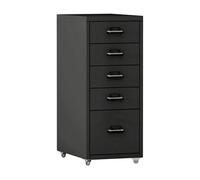 [en.casa] Archivador Móvil Kökar Organizador de Oficina con 5 Cajones Portaetiquetas Gabinete de Archivos con Ruedas para Despacho Taller 69 x 28 x 41 cm Acero - Negro Mate