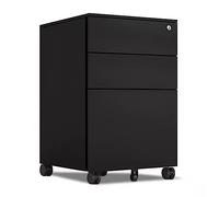 Archivador vertical Cajonera móvil debajo del escritorio, archivador de metal con tirador lateral de tres cajones con cerradura, cajonera de hierro blanco/negro for oficina en casa Gabinete de oficina