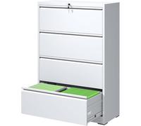 Archivadores, File Cabinets 4 Drawer,Metal Office Storage Filing Cabinet with Lock,Assembly Require,White(White,D15.75"*W35.43"*H52.28")