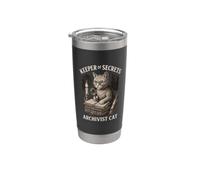 Archivero Cat Keeper of Secrets, amante de los libros antiguos Vaso térmico de acero inoxidable de doble pared