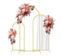 Arco Boda Juego de 3 soportes for fondo arco boda, dorados, con marco metal y globos cuadrados for decoración fiestas cumpleaños ceremonias(4ft 5ft 6ft)
