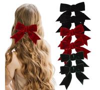 Arco Clip Veloces Ruban De Satén,épingles à Cheveux Bowknot En Velours,Barrette à Cheveux En Velours Con Nudo En Satín,Barrettes àCheveux Con Gran Nudo Francés,Encre Rojo/Negro/Verde,3 Piezas
