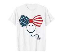 Arco Coqueta Estetoscopio con Bandera de Estados Unidos 4 de Julio RN Nursing Camiseta