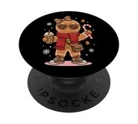 Arco de Coqueta de Leopardo de Jengibre de Navidad con Caramelo de café Helado PopSockets PopGrip Adhesivo