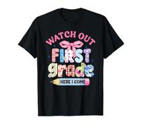 Arco de Coqueta Regreso a la Escuela Cuidado 1er Grado Aquí vengo Camiseta gráfica económica, Hombre, Negro, XL