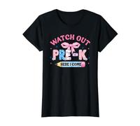 Arco de Coqueta Regreso a la Escuela Cuidado Pre-k Here I Come Camiseta gráfica económica, Mujer, Negro, XL
