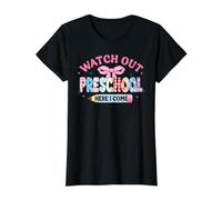 Arco de Coqueta Regreso a la Escuela Cuidado Preescolar Aquí Vengo Camiseta gráfica económica, Mujer, Negro, L