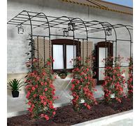 Arco de enrejado de jardín de metal para exteriores, soporte negro de 7.9 pies para plantas trepadoras para rosas, vides y flores, cenador de media cara para decoración del hogar, patio y jardín