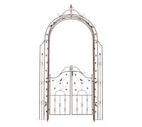 Arco de flores para jardín con puerta grenada metal marrón antiguo 36x144x270 cm