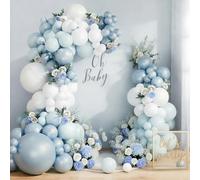 Arco de Globos Azules y Blancos Retro, 115pcs Kit Globos de Cumpleaños con Globo Azul Polvoriento y Blanco Crema, Guirnalda Globo Bluey para Cumpleaño, Decoracion Baby Shower Niño Bautizo, Boda Fiesta