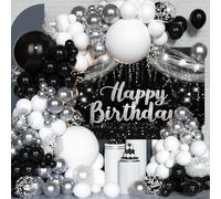 Arco de Globos Blancos, Negros y Plateados. Set de 168 pcs Decoracion Boda, Decoración Graduación, Decoración de Eventos y Ceremonias. Globos Negros, Blancos, Plateados Transparentes. Black and White