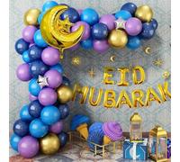 Arco de globos de Eid Mubarak, globos morados, azules, dorados, globos de luna dorada, accesorios de fondo Eid, accesorios de fondo Eid, decoraciones Eid Reino Unido.