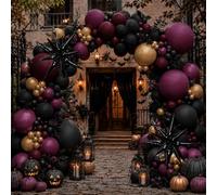 Arco de globos de Halloween, doble relleno, morado oscuro, negro, dorado, borgoña, kit de guirnalda de globos para baby shower, cumpleaños, Halloween, aniversario, decoración de fiesta