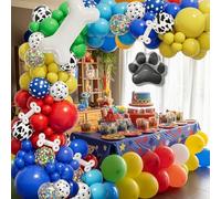 Arco de globos decoracion cumpleaños infantil de 138 pcs con diseño de perros y huellas, globos tematicos patrulla de perros y huella canina. Set de globos para decoracion cumpleaños niños y niñas