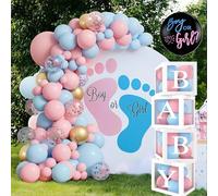 Arco de Globos Revelacion Genero Bebe. Baby Gender Reveal Decoration. Set de Globos Revelacion Sexo Bebe. Revelación Género con Globo Niño o Niña y Cajas BABY. Gender Reveal Party Decoration
