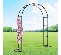 Arco de jardín de acero inoxidable con enrejado de metal resistente para plantas, arco ajustable de 80 a 350 cm para crecimiento de vegetales, base de 220 x 220 cm, decoración de jardín negra