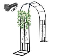 Arco de jardín de hierro forjado negro, enrejado para plantas trepadoras al aire libre con base, fácil montaje, resistente para bodas, 260 x 230 cm, cenador de jardín para vides y flores