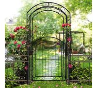 Arco de jardín de metal con puerta, enrejado resistente a la intemperie para rosas y plantas trepadoras, boda y par Det cenador de jardín al aire libre, color negro para patio trasero y Ln