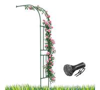 Arco de jardín de metal de medio lado para plantas trepadoras, 150 cm de ancho x 240 cm de alto, pérgola de enrejado de acero al aire libre para rosas, jazmín y flores, decoración de jardín verde