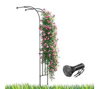 Arco de jardín de metal negro para plantas trepadoras, 150 cm de ancho x 240 cm de alto, enrejado de acero para rosas, jazmín y flores al aire libre, estructura de soporte perfecta para patio