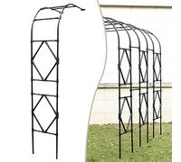 Arco de jardín de metal negro para plantas trepadoras, enrejado de rosas resistente a la intemperie, 150 x 240 cm, cenador exterior para patio, jardín y patio
