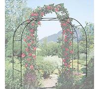Arco de jardín de metal resistente, 2,4 m x 2,2 m, para plantas trepadoras, soporte de flores resistente, elegante diseño de arco, decoración de jardín al aire libre, color negro