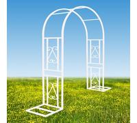 Arco de jardín de metal resistente de 1,40 m, 3,40 m, enrejado resistente a la intemperie para plantas trepadoras, cenador de rosas color crema para patio al aire libre, patio trasero (2,60 x 0,40 x