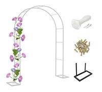 Arco de jardín Enrejado con Base, Soporte para Plantas trepadoras, Rosas, pepinos y Enredaderas, Altura Ajustable de 200 a 350 cm, Color Blanco, Ideal para decoración de Exteriores y Jardine
