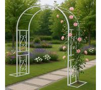 Arco de rosas de metal blanco de 260 x 40 x 230 cm, enrejado de camino de jardín de boda, resistente a la corrosión, fácil montaje, ideal para plantas trepadoras y exhibiciones florales decoración al
