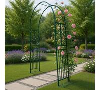 Arco de rosas de metal verde oscuro, 260 x 40 x 230 cm, arco de jardín duradero para bodas, patios y caminos, revestimiento resistente a la corrosión, fácil montaje para plantas trepadoras