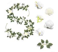 Arco de vid de rosas artificiales de 200 cm con guirnalda de hojas para decoraciones de boda, arreglos florales falsos para decoración de eventos y mejora de entrada de fiesta (blanco)