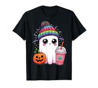 Arco Espeluznante Lindo Fantasma Bebiendo Calabaza café Helado Halloween Camiseta