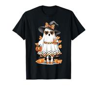 Arco Espeluznante Lindo Fantasma Bebiendo Calabaza café Helado Halloween Camiseta