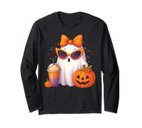 Arco Espeluznante Lindo Fantasma Bebiendo Calabaza café Helado Halloween Manga Larga