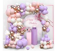 Arco Globo Rosa Morado Pastel, 97pzs Kit Guirnalda Globos Morados Rosas con Globos Violeta Globos Blancos Arena Oro, Lila Globos Cumpleaños para Happy Birthday Decoracion Baby Shower Niña Bautizo Boda