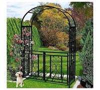 Arco grande de rosas con puerta, 114 x 210 x 52 cm, de metal resistente, soporte de arco negro para enredaderas, pérgola, flores, cenador, resistente a la intemperie