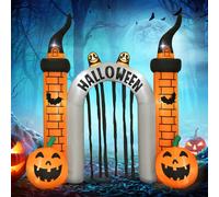 Arco inflable de Halloween de 3 metros de Outsunny, con luces LED y forma de calabaza fantasma, ideal para decorar jardines y céspedes. Naranja