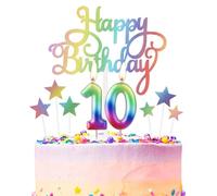 Arco iris 10th cumpleaños velas, arco iris número 10 velas para tartas, arco iris Happy Birthday Candle Toppers, coloridos pasteles velas para niñas niños 10th cumpleaños decoración